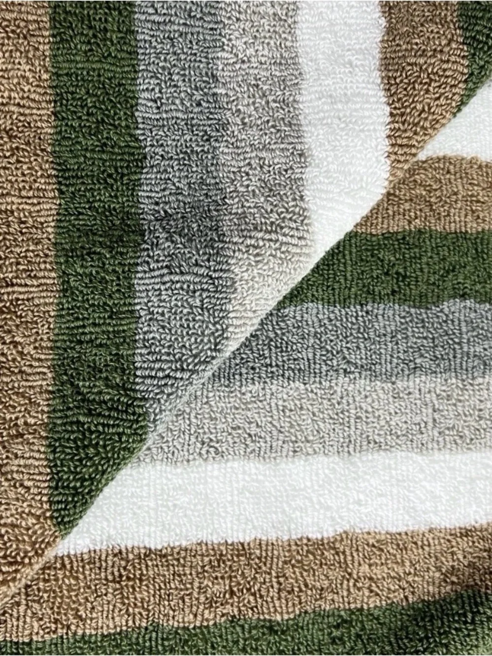 Soho Olive Green, Gray & Tan Striped Bath Towels - Set of 2